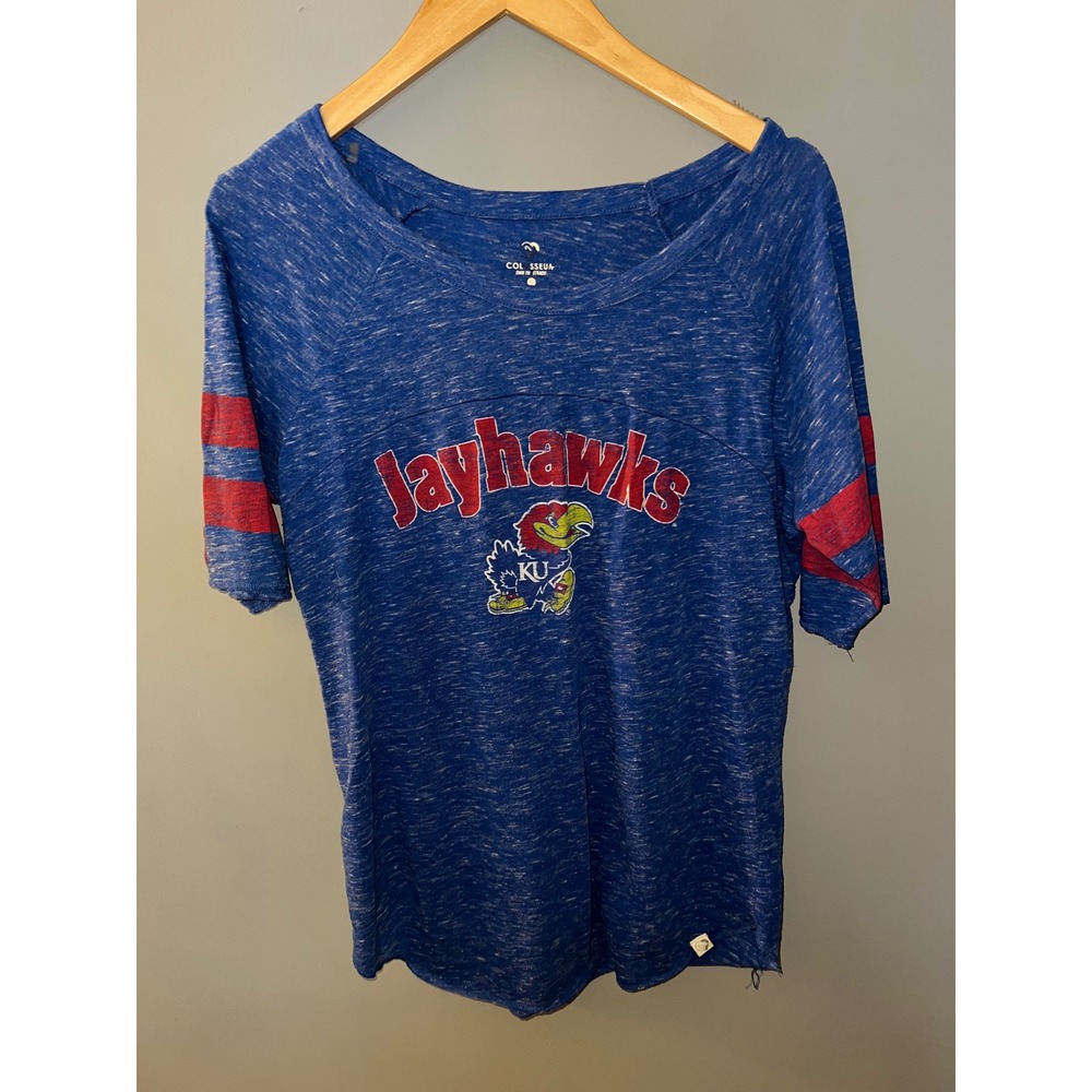 Colosseum Kansas Jayhawks Womens Blue Space Dye Graphic T-Shirt Large KU NCAA